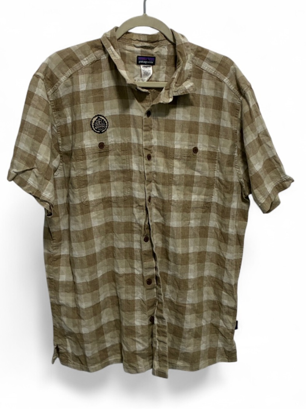 Patagonia Migration Hemp Men's Beige Plaid Short-Sleeve Button-Down Shirt